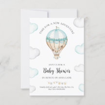 Blue Hot Air Balloon Baby shower Invitation Garçon