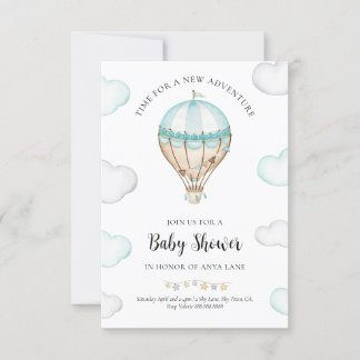 Blue Hot Air Balloon Baby shower Invitation Garçon