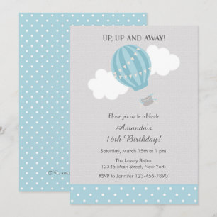 Blue Hot Air Balloon Invitation Anniversaire