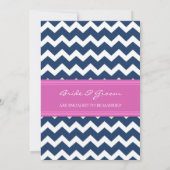 Blue Hot Pink Chevron Engagement Party Kaart (Achterkant)