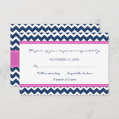 Blue Hot Pink Chevron RSVP Weddenkaart (Voorkant / Achterkant)