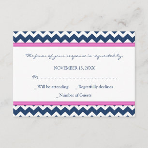 Blue Hot Pink Chevron RSVP Weddenkaart Kaartje
