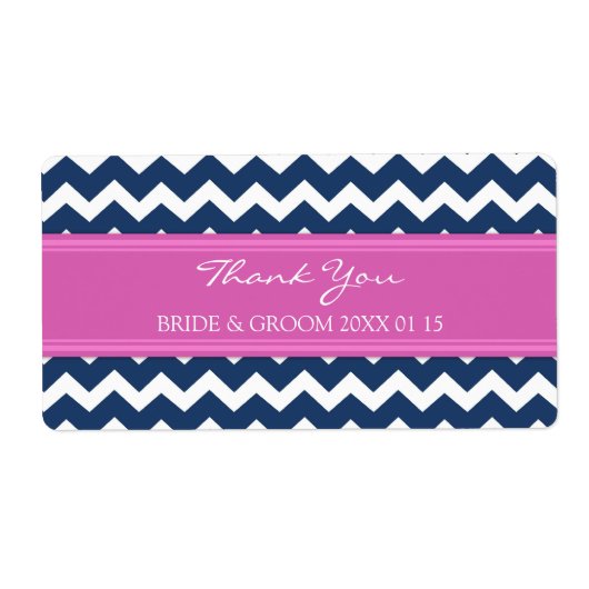 Blue Hot Pink Chevron Wedding Labels (Voorkant)
