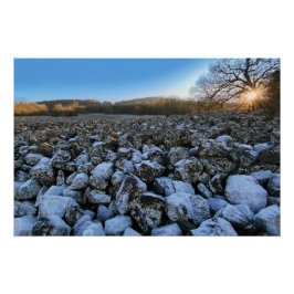 Blue hour in volcanic region of France Perfect Poster