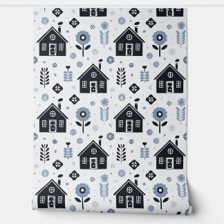 Blue house pattern  behang