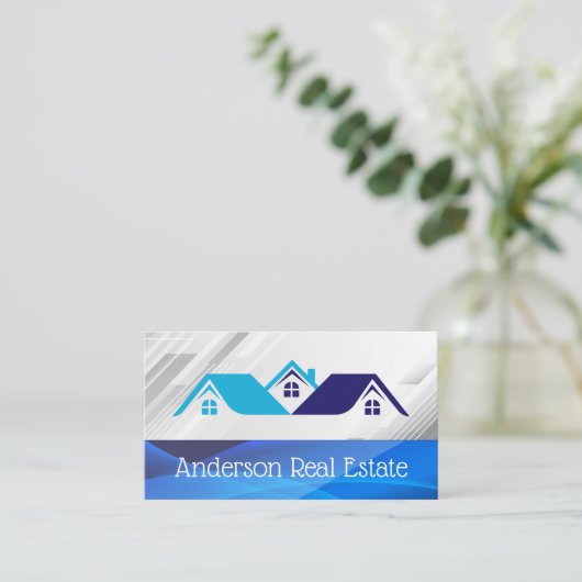 Blue Houses Real Estate Logo | Properties Visitekaartje (Staand voorkant)