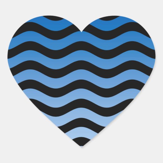 Blue Hues Wavy Stripes Decor Hart Sticker (Voorkant)