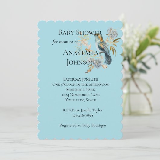 Blue Hummingbird Hydrangea Flowers Baby shower Kaart (Staand voorkant)