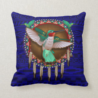 Blue Hummingbird Native American design pillow Kussen