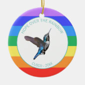 Blue Hummingbird op regenboogkleuren Keramisch Ornament (Voorkant)