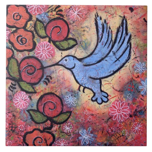 Blue Hummingbird Tile Tegeltje (Voorkant)