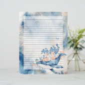 Blue Humpback Whale Lined Letter Writing Paper (Staand voorkant)