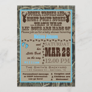 Blue Hunting Camo Baby Boy Shower Uitnodigingen
