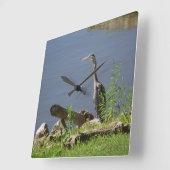 Blue Huron op Shore Vierkante Klok (Hoek)