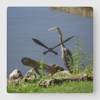 Blue Huron op Shore Vierkante Klok