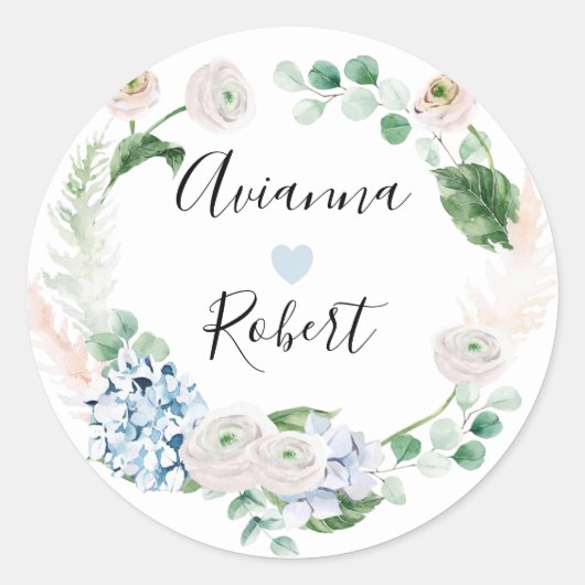 Blue Hydrange Blush Roos Wedding Sticker (Voorkant)