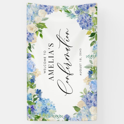 Blue Hydrangea and Ivory Rose Confirmation Spandoek (Verticaal)