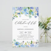 Blue Hydrangea and Rose Celebration of Life invite (Staand voorkant)