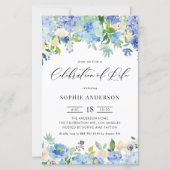 Blue Hydrangea and Rose Celebration of Life invite (Voorkant)