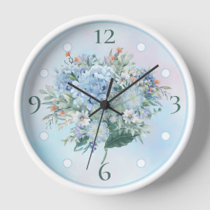 Blue Hydrangea Aquarelle Arrondi Mur Horloge