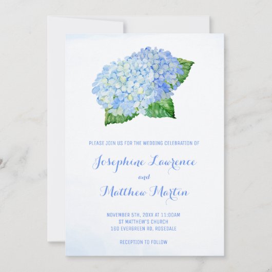 Blue Hydrangea Aquarelle Mariage Invitations (Devant)