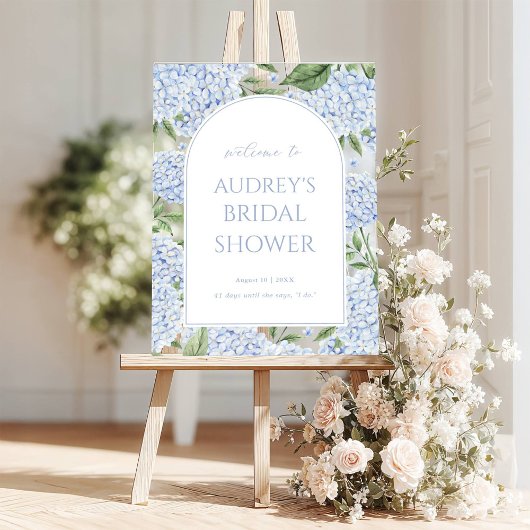 Blue Hydrangea Arched Welcome Sign, Flower Border
