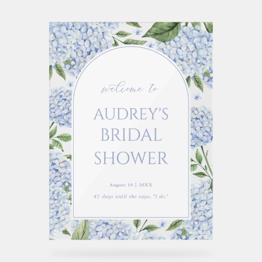 Blue Hydrangea Arched Welcome Sign, Flower Border (Recto)