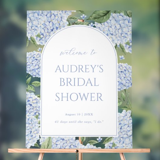 Blue Hydrangea Arched Welcome Sign, Flower Border (Neutre)