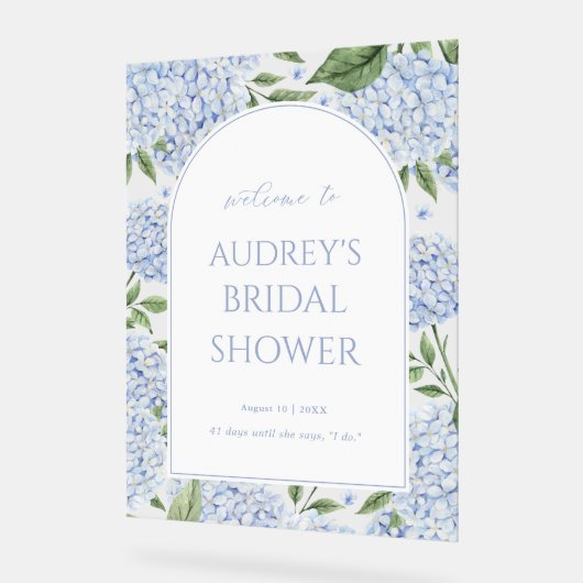 Blue Hydrangea Arched Welcome Sign, Flower Border (Angle)