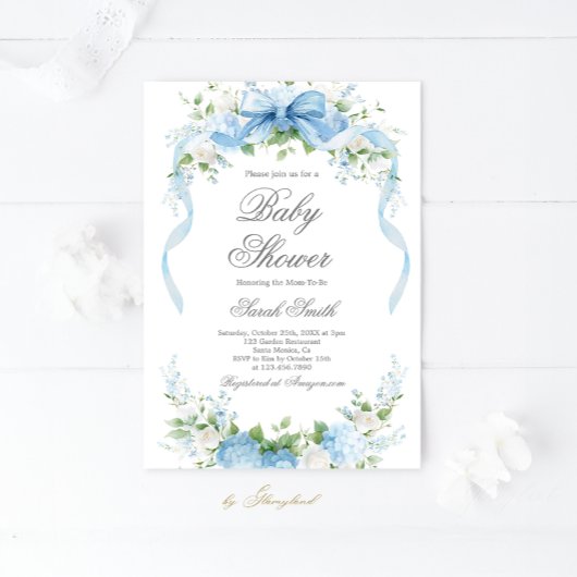 Blue Hydrangea Baby Shower Boy Invitation