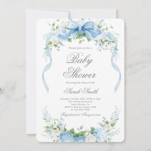 Blue Hydrangea Baby Shower Boy Invitation (Devant)
