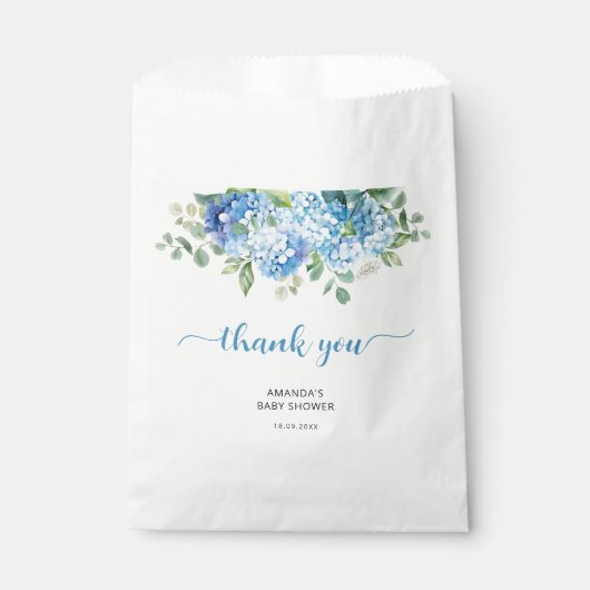 Blue Hydrangea Baby shower dank u Bedankzakje (Voorkant)