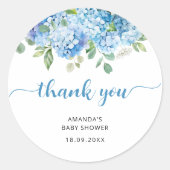 Blue Hydrangea Baby shower dank u Ronde Sticker (Voorkant)