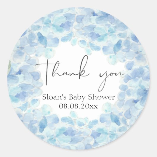 Blue Hydrangea Baby shower Dank u Sticker (Voorkant)