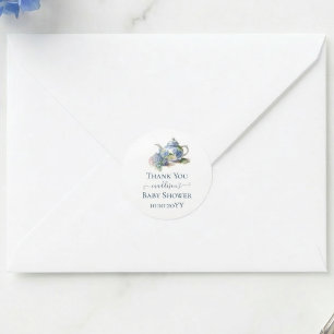 Blue Hydrangea Baby shower Tea Party Bedankt Ronde Sticker