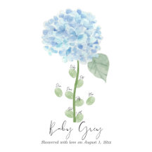 Blue Hydrangea Baby shower Vingerafdruk Gastenboek