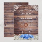 Blue Hydrangea Baby's Rustic Barn Wedding Kaart (Voorkant / Achterkant)