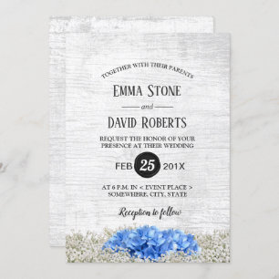 Blue Hydrangea Baby's Rustic Wedding Kaart