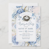 Blue Hydrangea Bird Nesting Party Kaart (Voorkant)