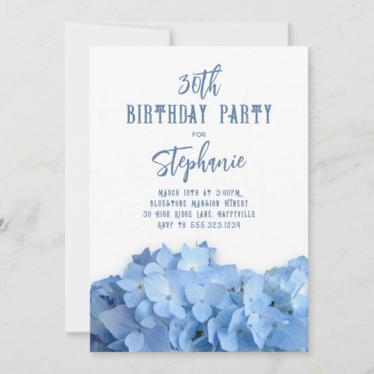 Blue Hydrangea Birthday Party for her Invitation Kaart (Voorkant)