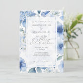 Blue Hydrangea Bloemen Elegante Waterverf Bruiloft Kaart (Staand voorkant)