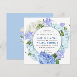 Blue Hydrangea Bloemen Groen Waterverf Bruiloft Kaart