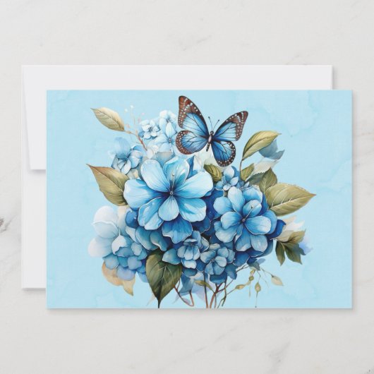 Blue Hydrangea Bloemenvlinder Save the Date Kaart (Achterkant)