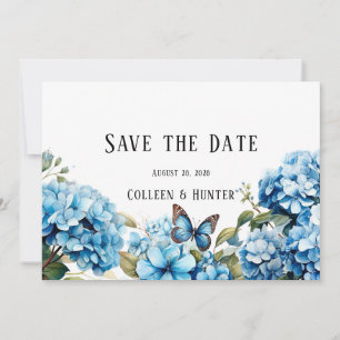 Blue Hydrangea Bloemenvlinder Save the Date Kaart