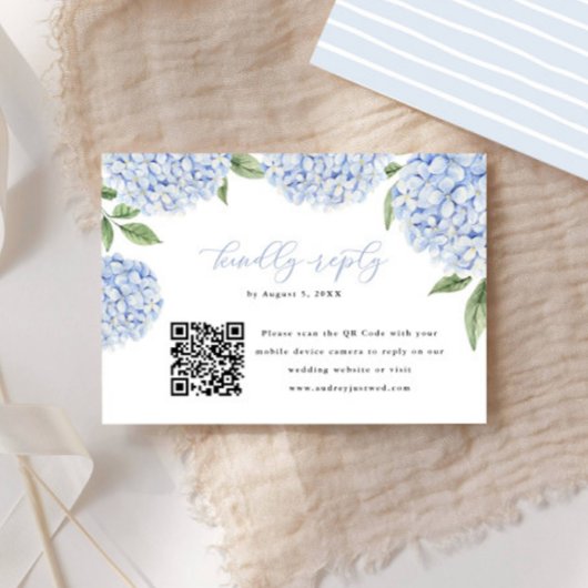 Blue Hydrangea Bloom QR Code Calligraphie Réponse