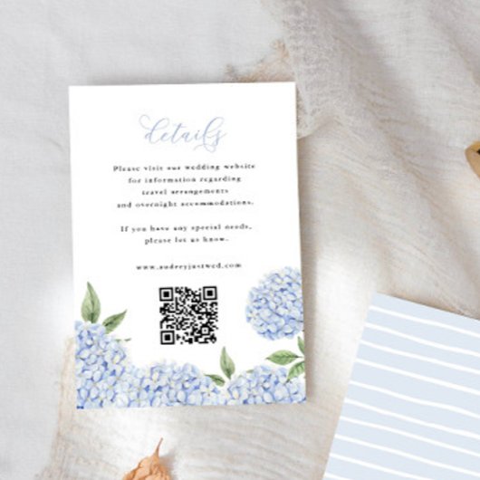 Blue Hydrangea Bloom Script Details QR Code Small Informatiekaartje