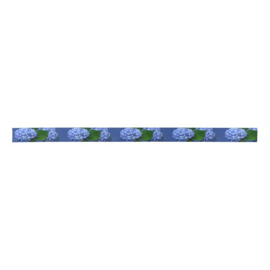 Blue Hydrangea Blooms Greenery Satin Ribbon Lint (Voorkant)