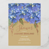Blue Hydrangea Blooms Personalized Bridal Shower Folie Uitnodiging Briefkaart (Voorkant)