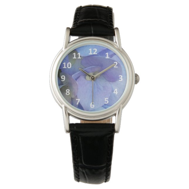 Blue Hydrangea Blossom Numerals Watch Horloge (Voorkant)