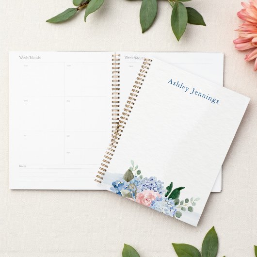 Blue Hydrangea & Blush Floral Personalized Planner